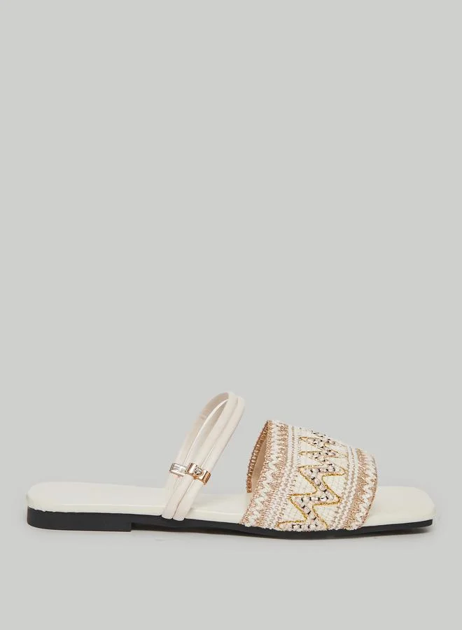 Take Two White Embroidered Slip-On Flat Sandals