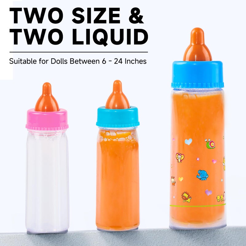 Kaydora Baby Doll Bottle Accessories - 6 Pcs Feeding Bottle Toys, Magic Disappearing Milk & Juice, Pretend Play Set with Pacifiers Kids Gift Yellow - Image 4