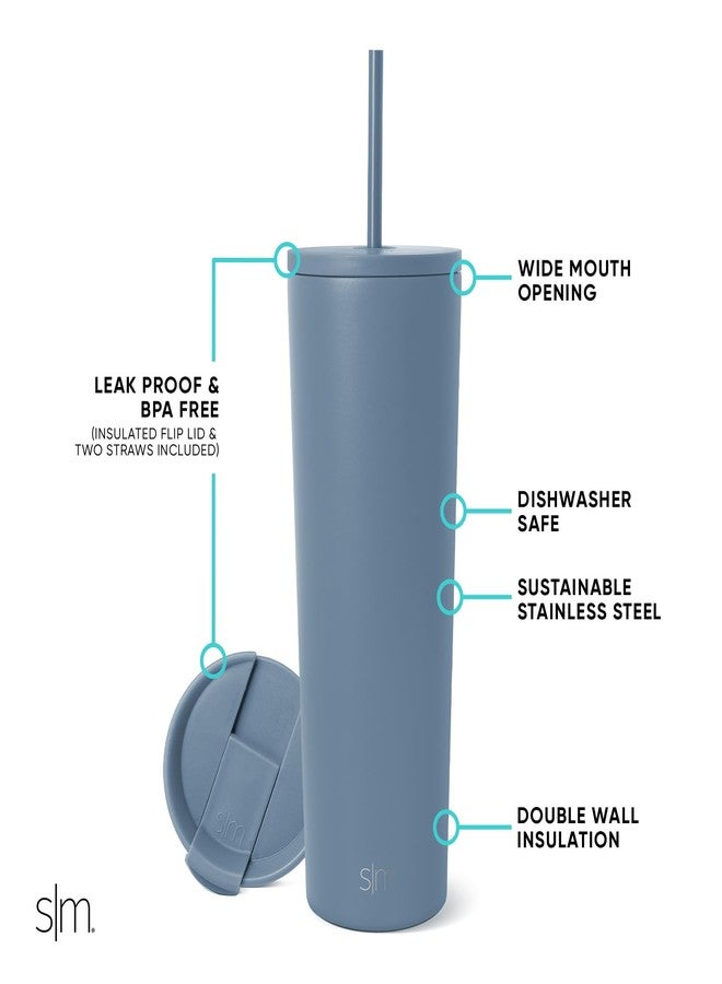 Simple Modern Insulated Tumbler with Lid and Straw | Iced Coffee Cup Reusable Stainless Steel Water Bottle Travel Mug | Gifts for Women Men Her Him | Classic Collection | 28oz | Blue Dune - Image 2