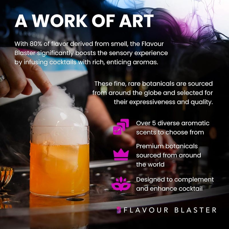 FLAVOUR BLASTER Citrus Aromatic Refill for Cocktail Smoke Bubble Gun - 10ml | Elevate Drinks & Food with Fresh & Sweet Fruit Flavors | 250 Aroma Clouds per Bottle | Vegan, Pure & Natural Ingredients - Image 2