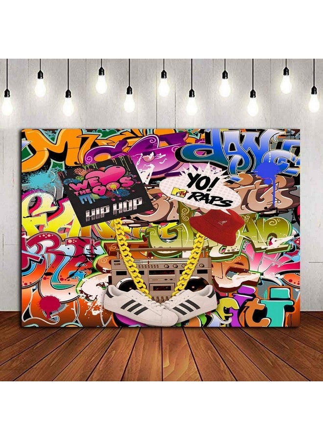 Qian Colorful Graffiti Photography Backdrop 80S 90S Hip Hop Theme Photo Booth Studio Props Supplies Retro Music Photo Background Rock Punk Prom Party Banner Decorations 5X3Ft Banner - Image 4