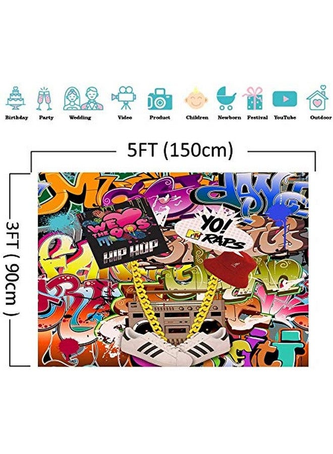 Qian Colorful Graffiti Photography Backdrop 80S 90S Hip Hop Theme Photo Booth Studio Props Supplies Retro Music Photo Background Rock Punk Prom Party Banner Decorations 5X3Ft Banner - Image 5