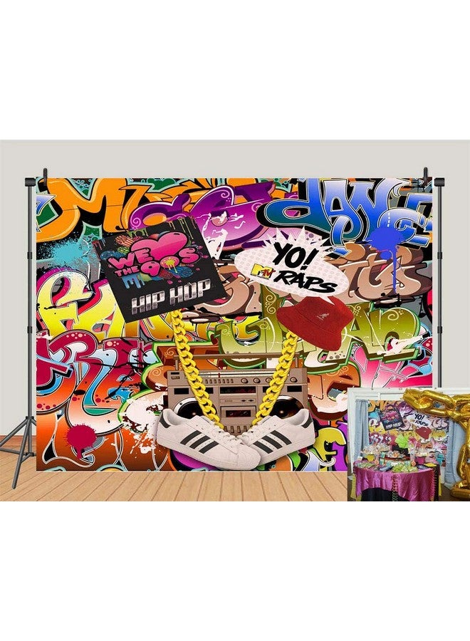 Qian Colorful Graffiti Photography Backdrop 80S 90S Hip Hop Theme Photo Booth Studio Props Supplies Retro Music Photo Background Rock Punk Prom Party Banner Decorations 5X3Ft Banner - Image 1