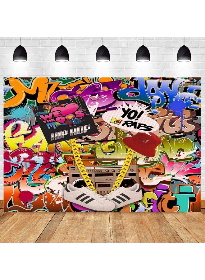 Qian Colorful Graffiti Photography Backdrop 80S 90S Hip Hop Theme Photo Booth Studio Props Supplies Retro Music Photo Background Rock Punk Prom Party Banner Decorations 5X3Ft Banner - Image 3