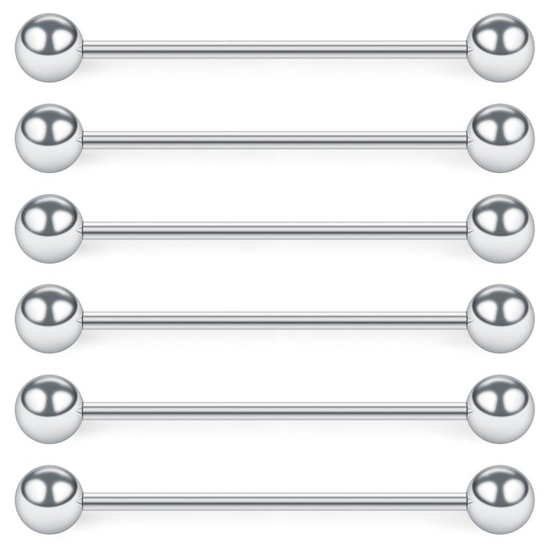 SCERRING 6PCS 14G Industrial Barbell Cartilage Earring Body Piercing Jewelry 1 5/8"(40mm) - Silver