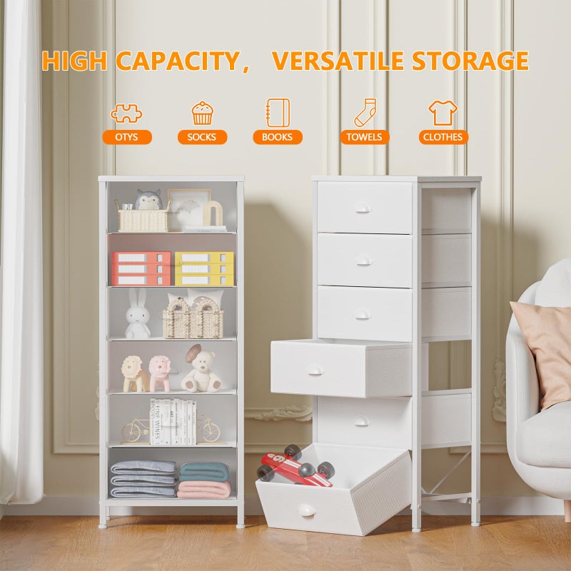 Furnulem White Tall Dresser for Bedroom,Vertical Storage Tower Unit and End Table with 6 Fabric Drawers, Nightstand Furniture with Drawer Organizer in Living Room,Closet,Entryway,Hallyway - Image 4
