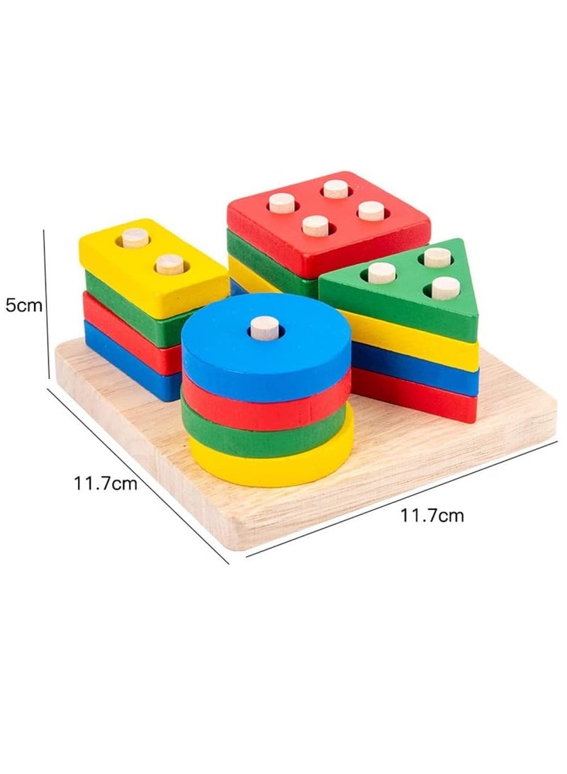 Educational Toys Geometry Shape Sorter Early Childhood Development Preschool Kids Toy Puzzle Game Set Color Recognition Stacker and Shape Sorter Learning Puzzles (4 Shapes Sorter - 16Pcs of Shapes) - Image 2