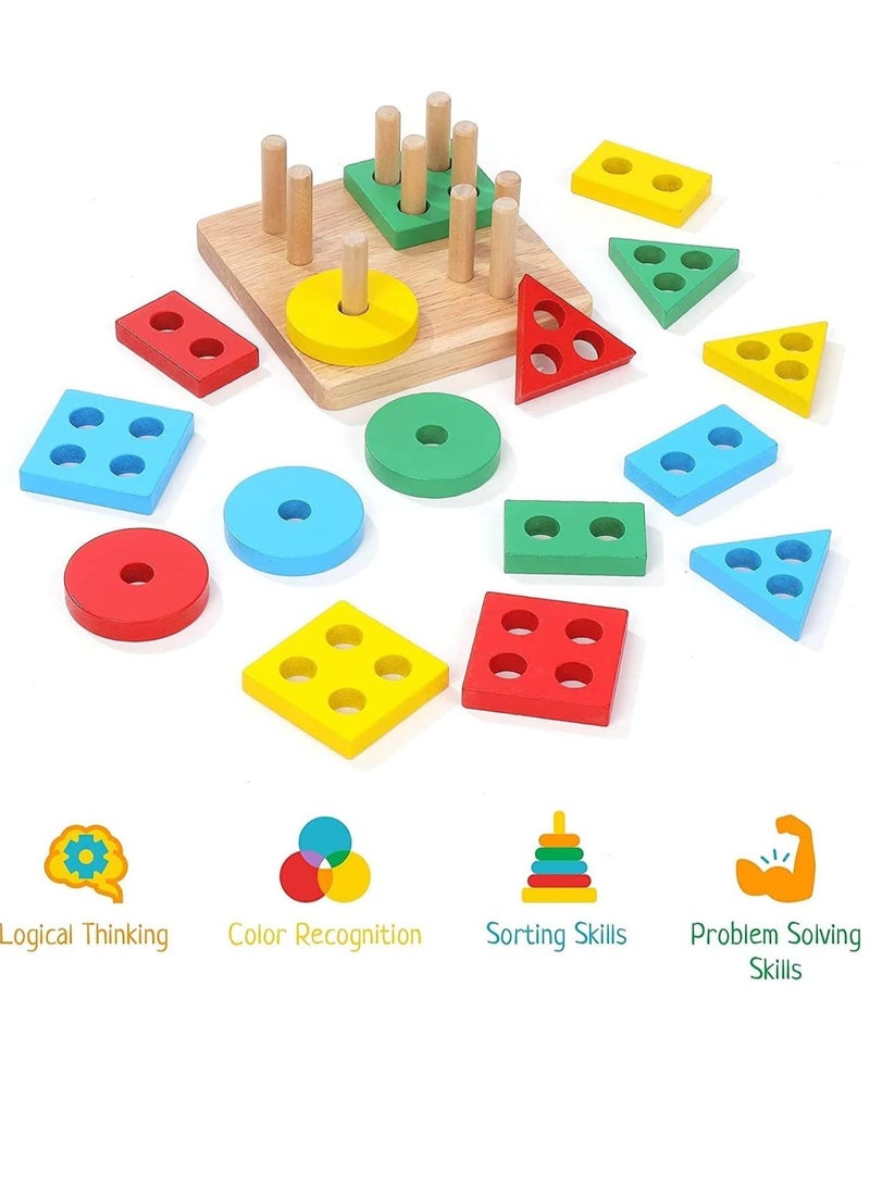 Educational Toys Geometry Shape Sorter Early Childhood Development Preschool Kids Toy Puzzle Game Set Color Recognition Stacker and Shape Sorter Learning Puzzles (4 Shapes Sorter - 16Pcs of Shapes) - Image 4