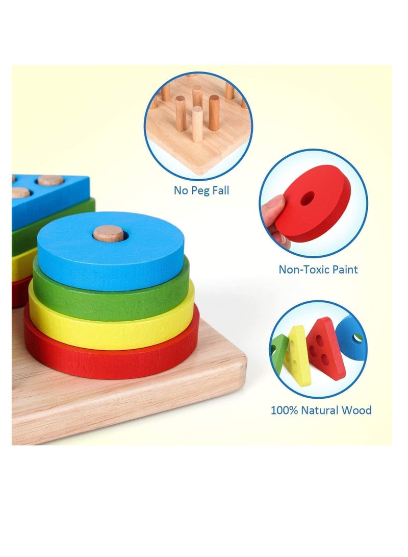 Educational Toys Geometry Shape Sorter Early Childhood Development Preschool Kids Toy Puzzle Game Set Color Recognition Stacker and Shape Sorter Learning Puzzles (4 Shapes Sorter - 16Pcs of Shapes) - Image 5