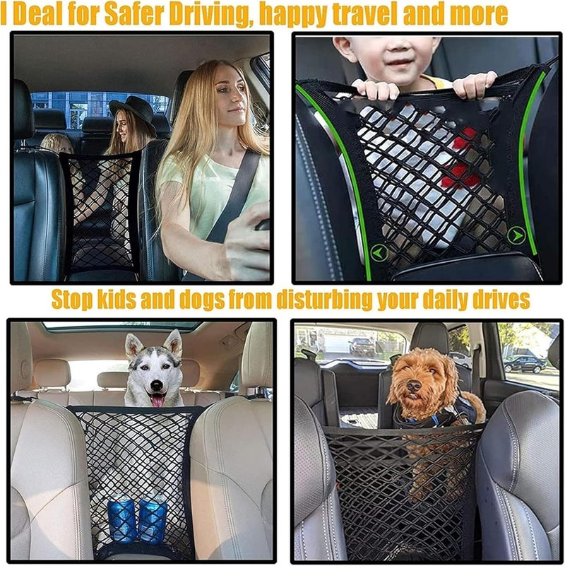 Pet Dog Car Barrier for Chevy Silverado 2019-2026, Seat Mesh Organizer Dual-Layer 4-Way Stretch Net Backseat Heavy Duty High Load-Bearing - Image 3