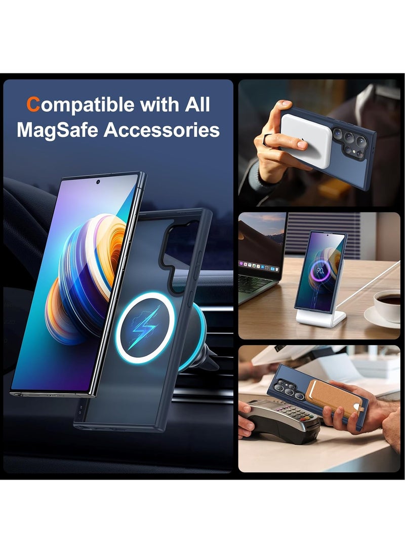 أكاليكس جراب مغناطيسي غير لامع لهاتف Samsung S23 Ultra، متوافق مع MagSafe، غطاء فاخر مطلي، جراب هاتف واقي مقاوم للصدمات ناعم من مادة TPU غير اللامعة، متوافق مع Samsung S23 Ultra (أزرق داكن) - Image 3
