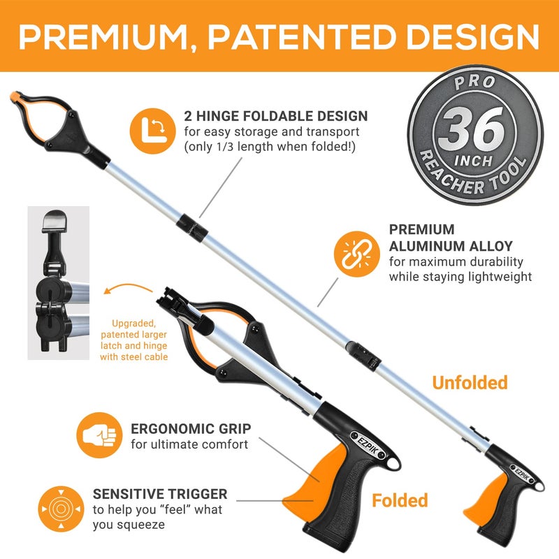 EZPIK Pro 36" Flexible Folding Grabber Tool for Elderly + Magnets, Reacher for Disabled & Seniors Heavy Duty Rotating Grippers for Reaching Underneath, Trash Grabbers & Pickers for Mobility - Image 5
