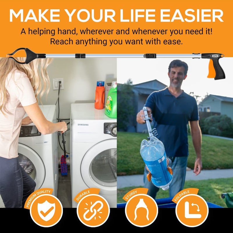 EZPIK Pro 36" Flexible Folding Grabber Tool for Elderly + Magnets, Reacher for Disabled & Seniors Heavy Duty Rotating Grippers for Reaching Underneath, Trash Grabbers & Pickers for Mobility - Image 2