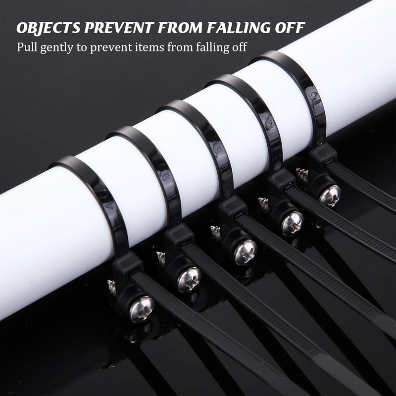 Shappy 100 Pcs Plastic Zip Tie with Screw Hole 75 Inch and 100 Pcs M5 x 8mm Screw Bolt 304 Stainless Steel 50lbs Mountable Head Cable Tie UV Resistant Nylon Cable Ties Black Mount Cable Tie - Image 5