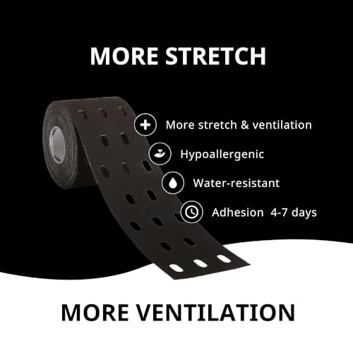CURETAPE® Punch Black | Perforated Kinesiology Tape | More Stretch & Ventilation| k Tape for Joint, Knee, Ankle & Shoulder Pain | Kinesiology Tape for Physical Therapy | Waterproof Medical Tape - Image 2