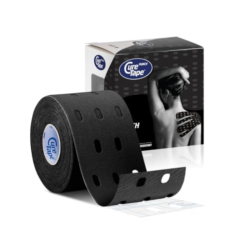 CURETAPE® Punch Black | Perforated Kinesiology Tape | More Stretch & Ventilation| k Tape for Joint, Knee, Ankle & Shoulder Pain | Kinesiology Tape for Physical Therapy | Waterproof Medical Tape - Image 1