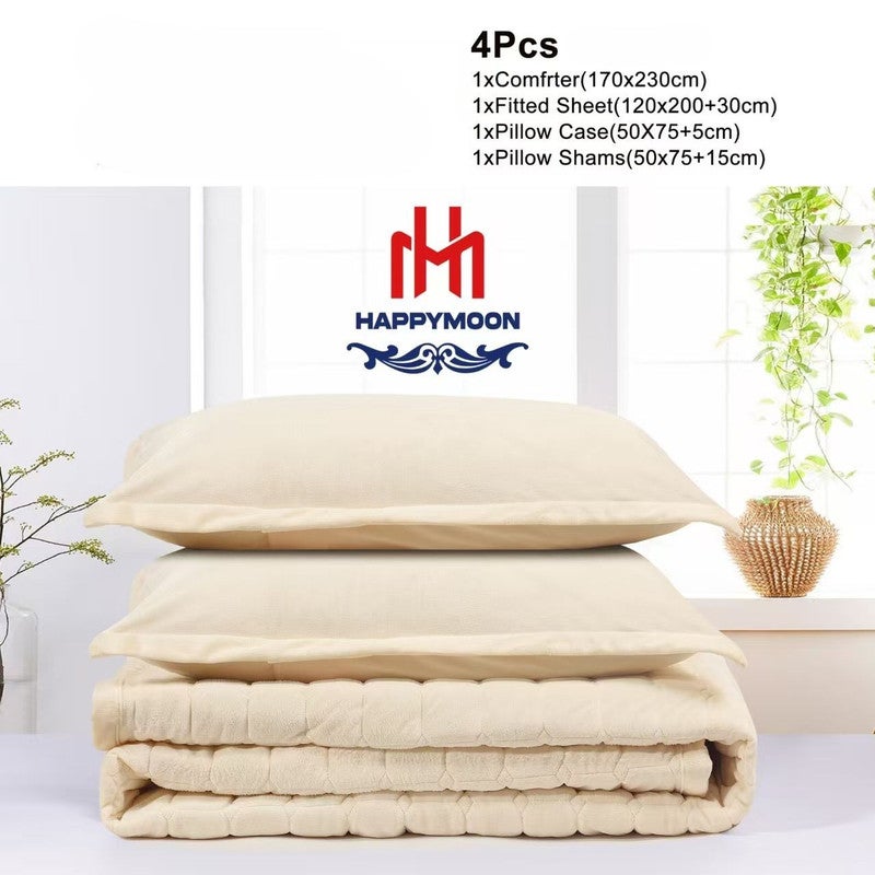 HAPPYMOON Velvet Comforter Set – 4 Pieces, Fits 170 × 230 cm Single Bed | Soft, Warm & Cozy - Image 2