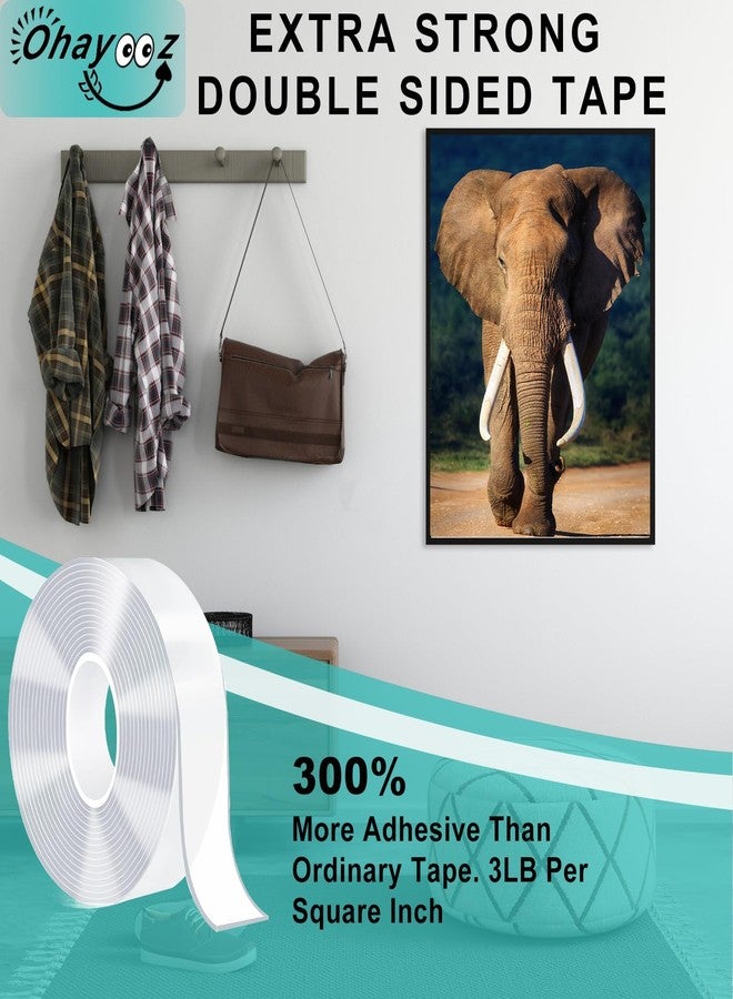 Ohayooz Extra Strong Double Sided Tape Heavy Duty Removable 10FT, Clear Sticky Adhesive Nano Tape Tough Washable Waterproof Mounting Tape for Hanging Picture, Poster, Carpet, Photo Deco - Image 2