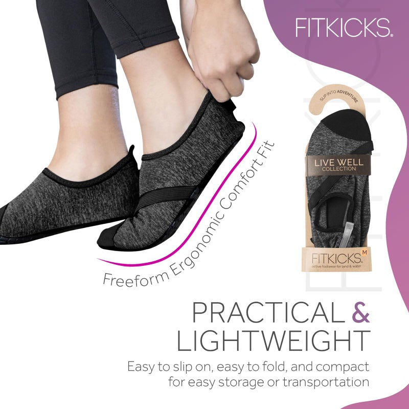FITKICKS Original Women's Foldable Active Lifestyle Minimalist Footwear Barefoot Yoga Sporty Water Shoes - Heathered Black/Black, Large - Image 4