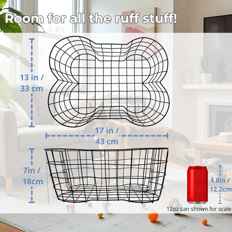OtterPets Metal Dog Toy Basket, Bone Shaped Indestructible Dog Toy Bin, Sturdy Dog Storage Organizer, Pet Toy Basket, 17 (L) x 13 (W) x 7 (H) inches - Image 3