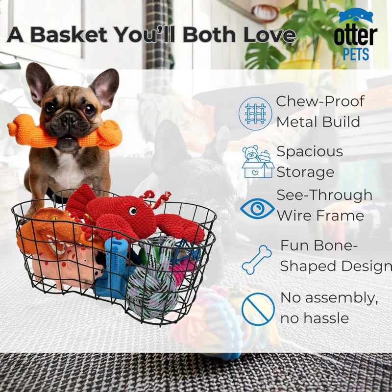 OtterPets Metal Dog Toy Basket, Bone Shaped Indestructible Dog Toy Bin, Sturdy Dog Storage Organizer, Pet Toy Basket, 17 (L) x 13 (W) x 7 (H) inches - Image 2