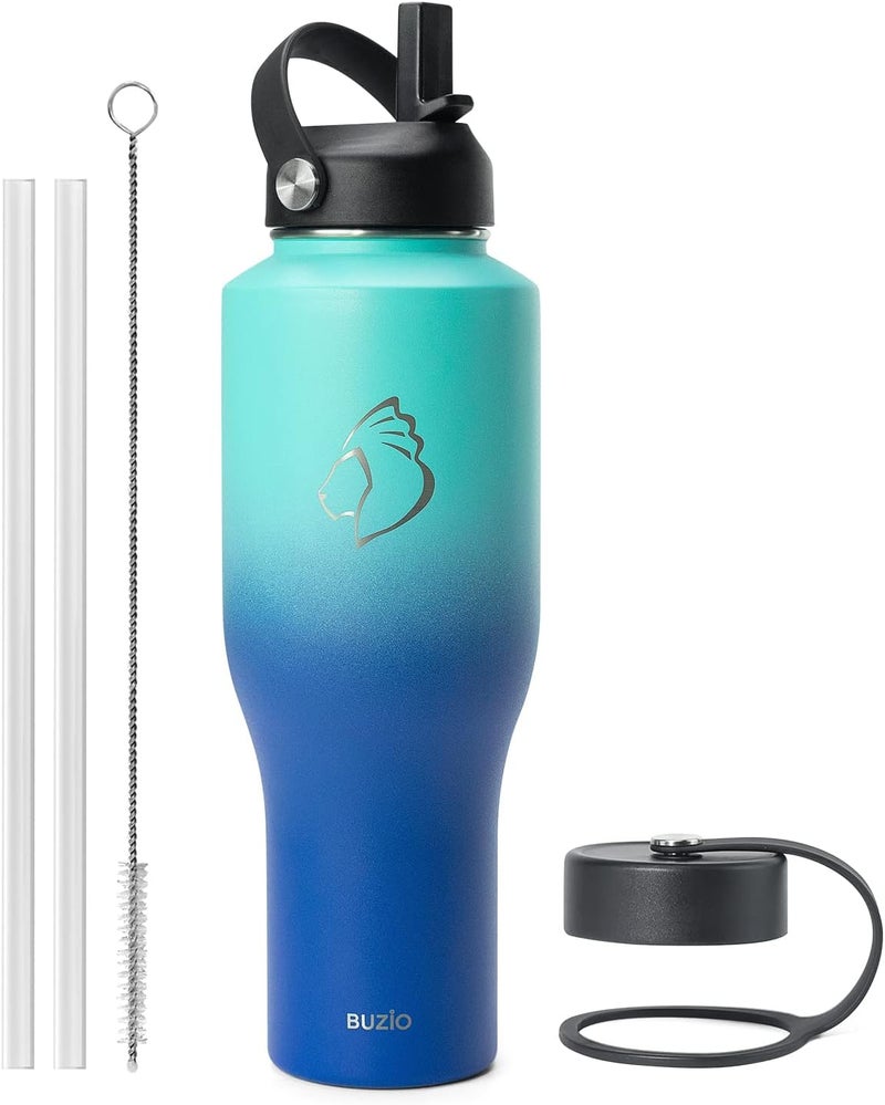 BUZIO 40 oz Insulated Tumbler with Straw and Lids, Stainless Steel Water Bottle Fits in Any Car Cup Holders, Double Wall Metal Tumbler Flask Large Capacity, Travel Cold Bottles, Leak-Proof Tumbler - Image 1