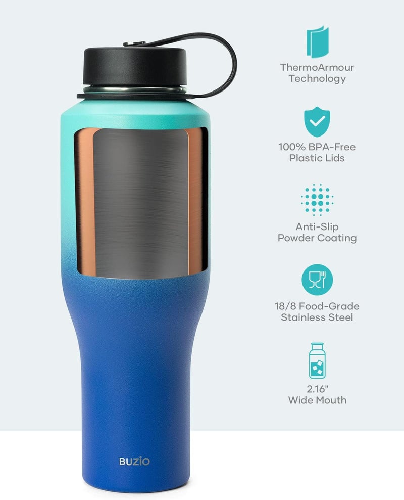 BUZIO 40 oz Insulated Tumbler with Straw and Lids, Stainless Steel Water Bottle Fits in Any Car Cup Holders, Double Wall Metal Tumbler Flask Large Capacity, Travel Cold Bottles, Leak-Proof Tumbler - Image 5