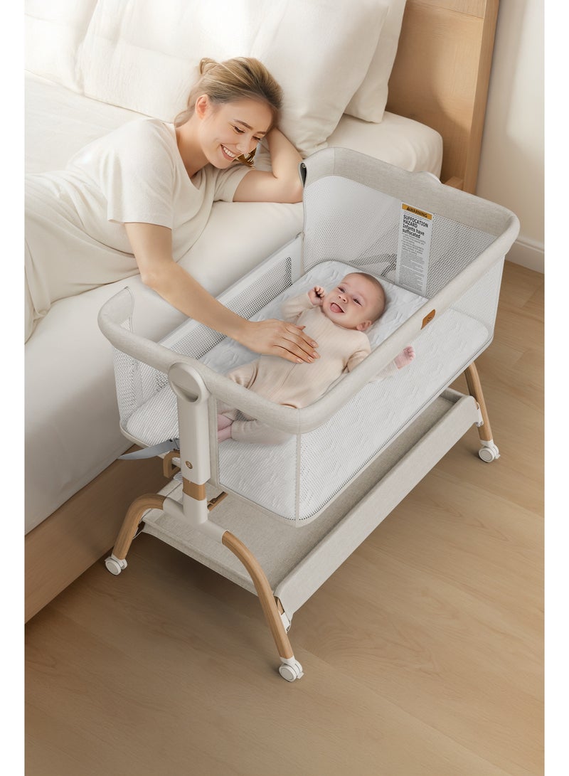 Babyomi Baby Bassinet 3 in 1 Bedside Sleeper with Soft Mattress and Sheet, 6 Height Adjustable baby sleeper,Bedside Crib for Infants - Image 3