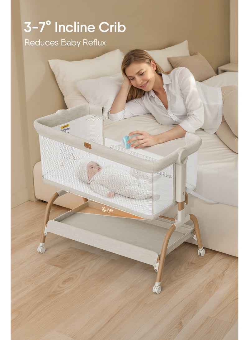Babyomi Baby Bassinet 3 in 1 Bedside Sleeper with Soft Mattress and Sheet, 6 Height Adjustable baby sleeper,Bedside Crib for Infants - Image 5