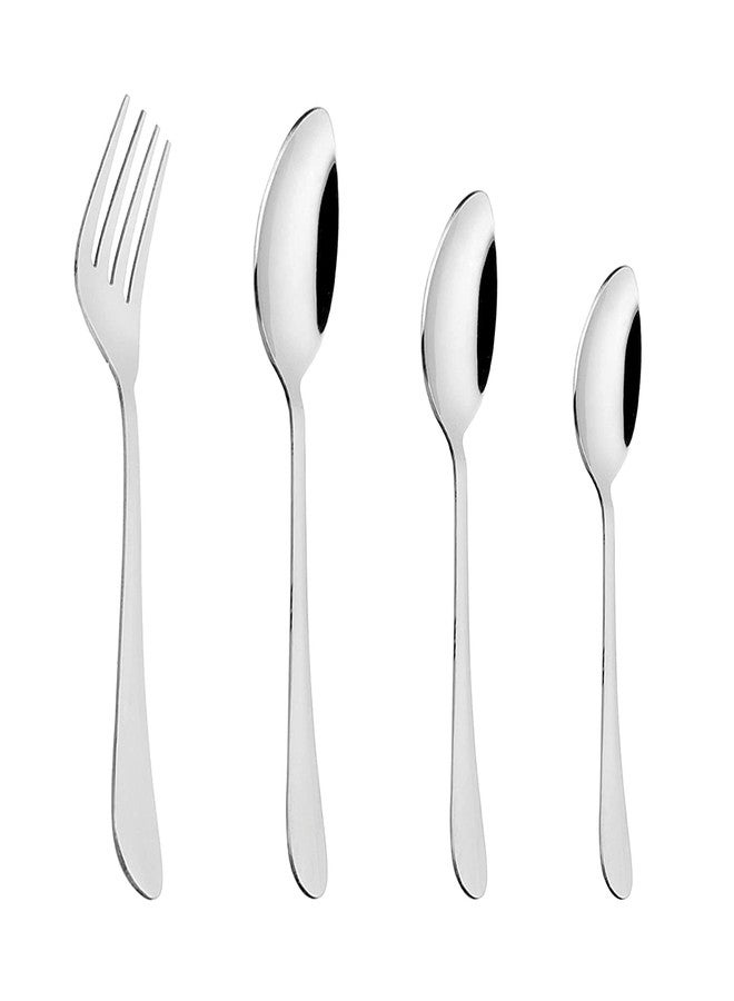 SQUICKLE 24 pcs Stainless Steel Cutlery Set, 6 Dinner Spoons, 6 Dinner Forks, 6 Dessert Spoons, and 6 Tea Spoons, Cutlery Set with Stand - Silver - Image 3