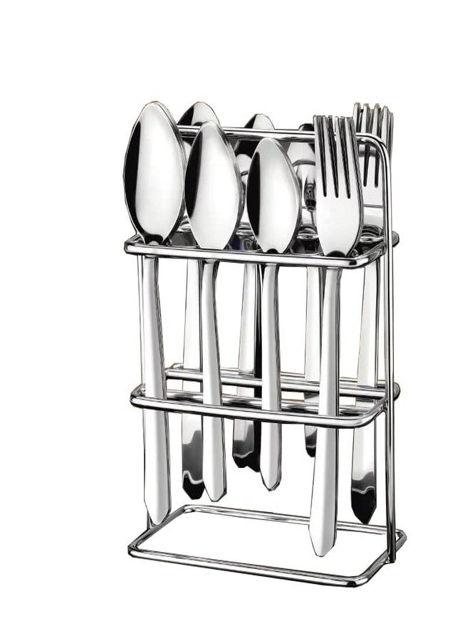 SQUICKLE 24 pcs Stainless Steel Cutlery Set, 6 Dinner Spoons, 6 Dinner Forks, 6 Dessert Spoons, and 6 Tea Spoons, Cutlery Set with Stand - Silver - Image 2