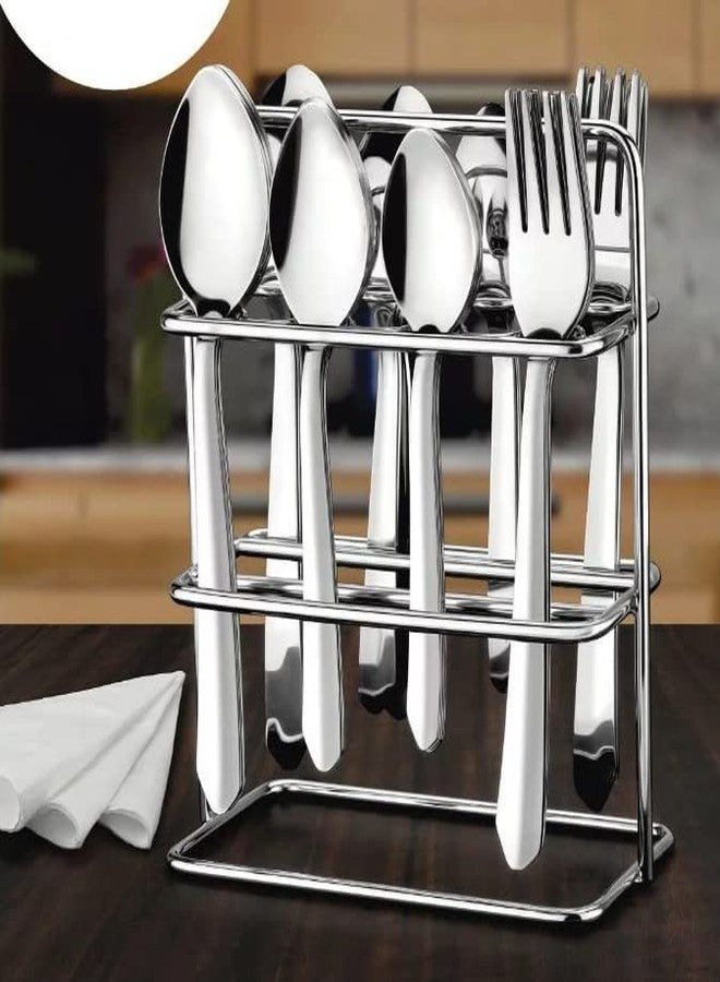 SQUICKLE 24 pcs Stainless Steel Cutlery Set, 6 Dinner Spoons, 6 Dinner Forks, 6 Dessert Spoons, and 6 Tea Spoons, Cutlery Set with Stand - Silver - Image 1