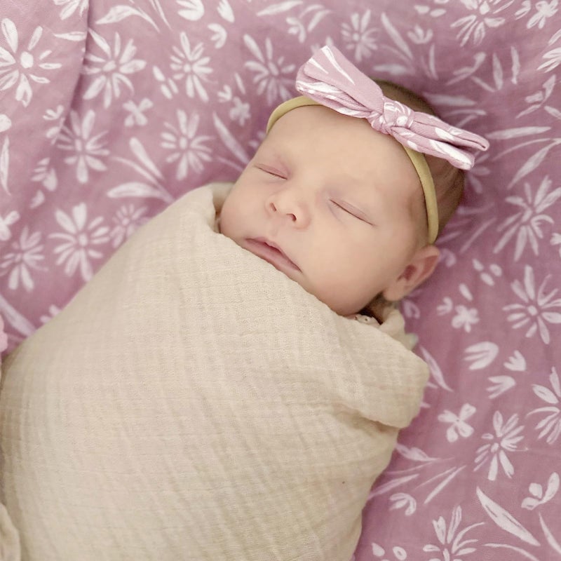 LifeTree Baby Swaddle Blanket and Bow Set, Mauve Floral Muslin Newborn Swaddle Set with Matching Headband Bow, Infant Receiving Blanket Wrap, 47 x 47 inches, 70% Viscose from Bamboo and 30% Cotton - Image 4
