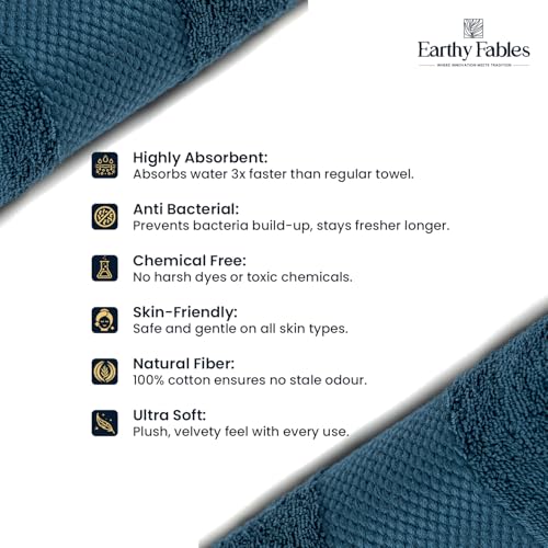 Earthy Fables Premium Bath Towel - 100% Combed Cotton, 600 GSM, Ultra Soft, Quick Dry and Highly Absorbent for Home, Travel and Acne-Prone Skin, 140 x 70 cm, Dark Teal - Image 4