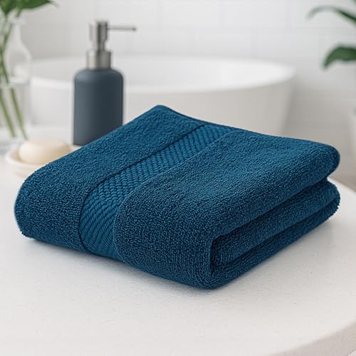 Earthy Fables Premium Bath Towel - 100% Combed Cotton, 600 GSM, Ultra Soft, Quick Dry and Highly Absorbent for Home, Travel and Acne-Prone Skin, 140 x 70 cm, Dark Teal - Image 1
