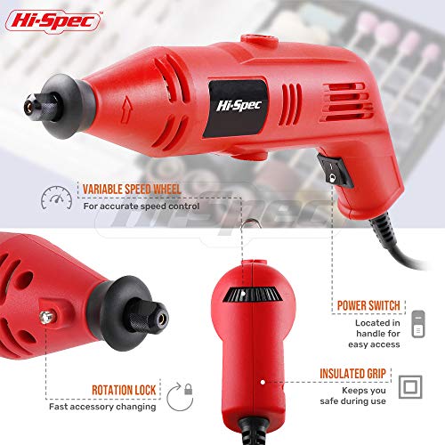 Hi-Spec 121pc 130W Corded Power Rotary Multi Tool Kit with Dremel Compatible Bit Accessories to Drill, Cut, Trim, Grind & Sand for DIY Repairs, Hobbies & Craft Projects - Image 3