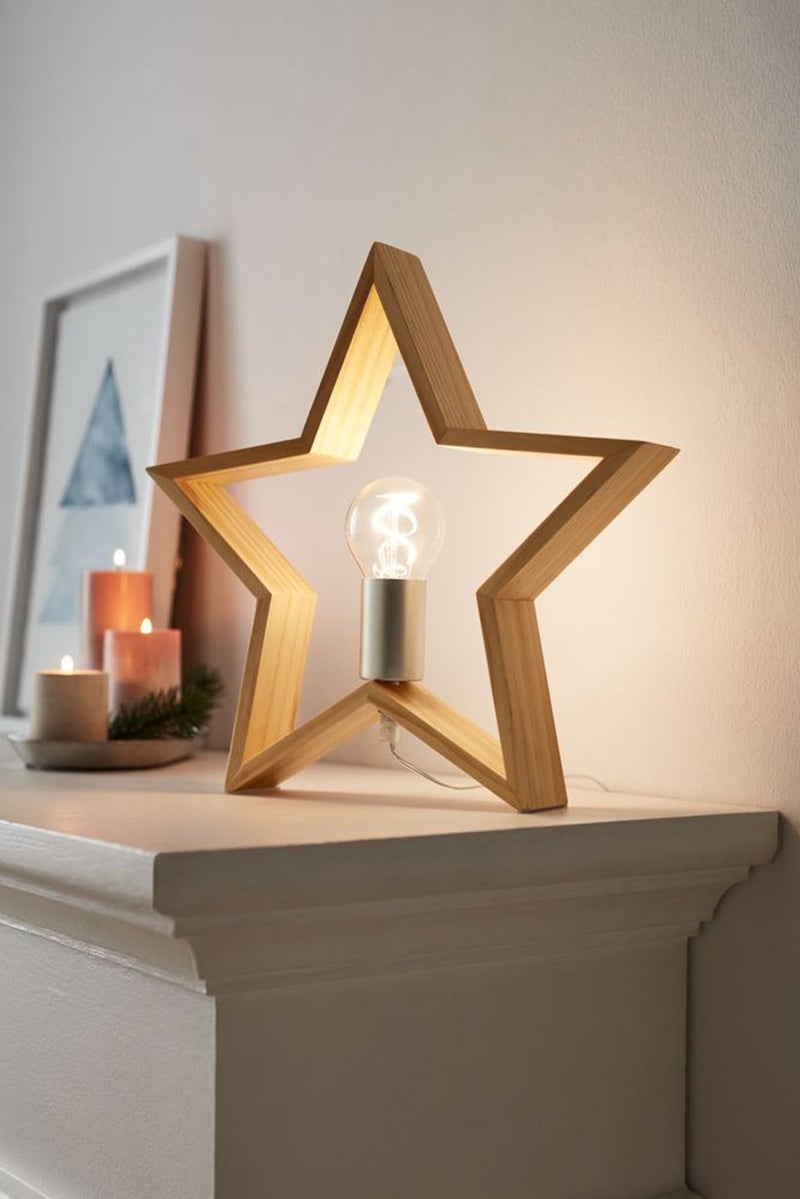 Tchibo Led Wooden Star, Tan - Image 1