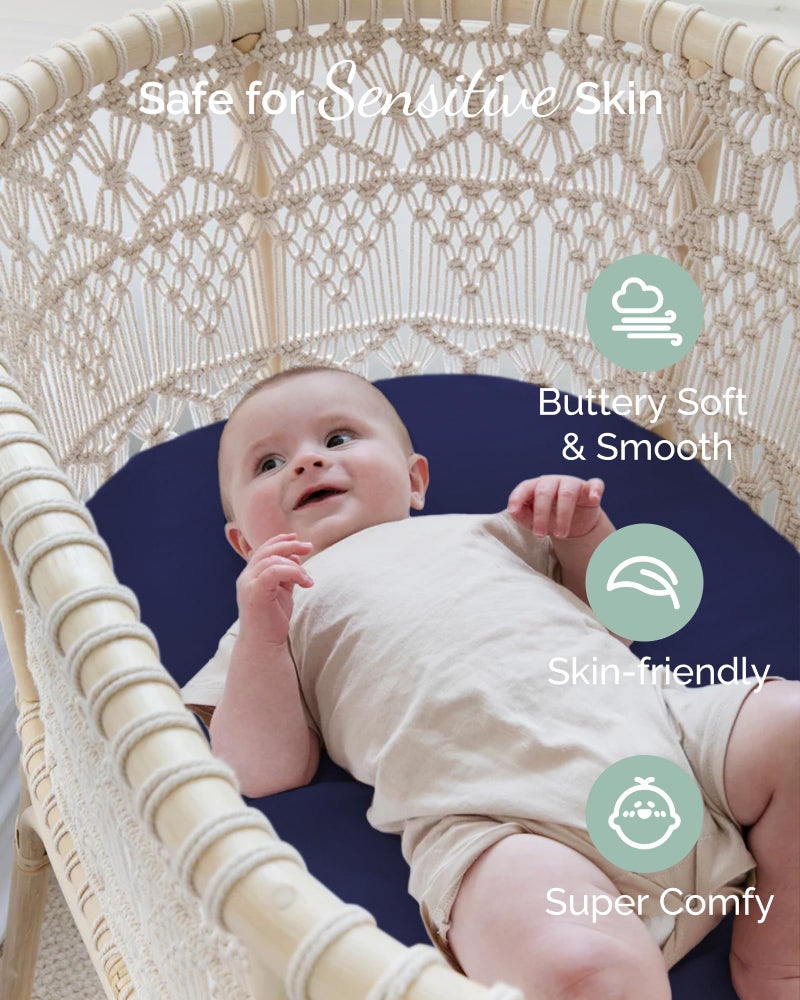 TotCare Bassinet Sheets 20x30 Inch for Graco Travel Lite Crib, Sense2Snooze, My View 4 in 1, Dream Suite and Guava Bassinet - Buttery Soft, Premium Stretchy Jersey Sheets, Navy + Grey + Cloud, 3 Pack - Image 5