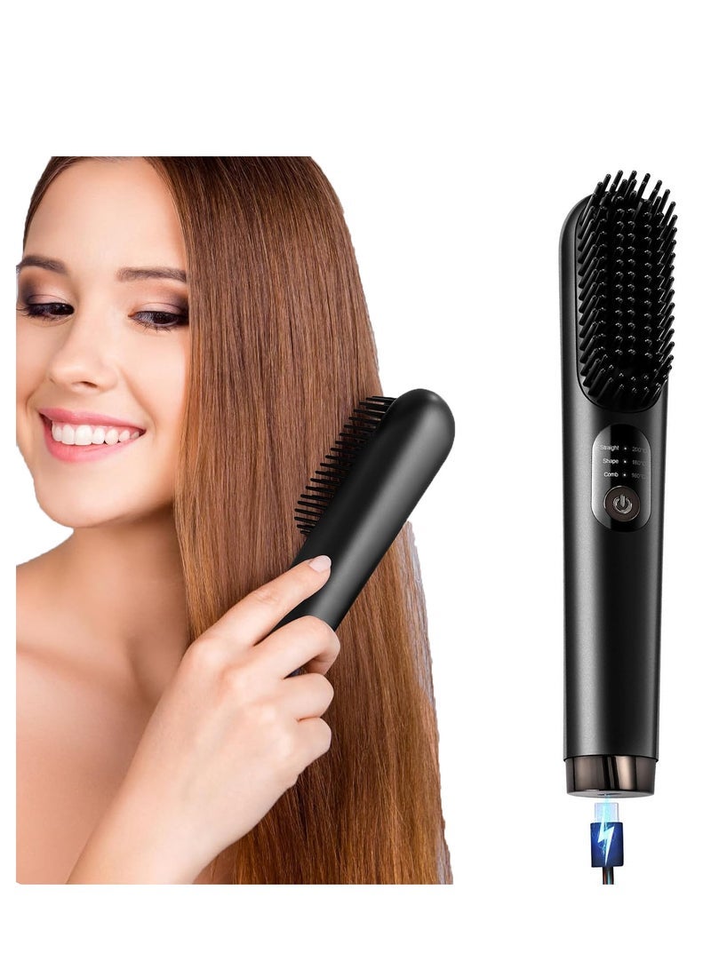 Captaintech Hair Straightener Brush Portable Straightening Brush Hot Comb Hair Straightener with Negative Ion Preferred as Gifts for Women Portable for Travel Anti-Scald - Image 1