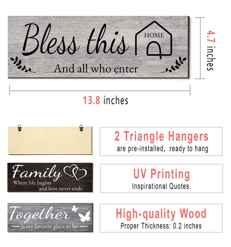 Joyhawk 4 Pieces Home Wall Decor Signs  This Is Us/Together/Bless This Home/Family Wall Decor For Living Room Bedroom  Rustic Wooden Farmhouse Wall Art Decor  4.7 X 13.8 Inch(Mixed Color) - Image 2