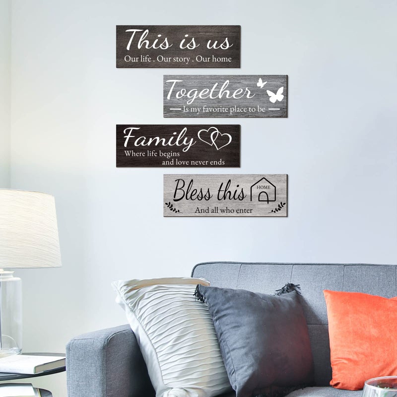 Joyhawk 4 Pieces Home Wall Decor Signs  This Is Us/Together/Bless This Home/Family Wall Decor For Living Room Bedroom  Rustic Wooden Farmhouse Wall Art Decor  4.7 X 13.8 Inch(Mixed Color) - Image 3