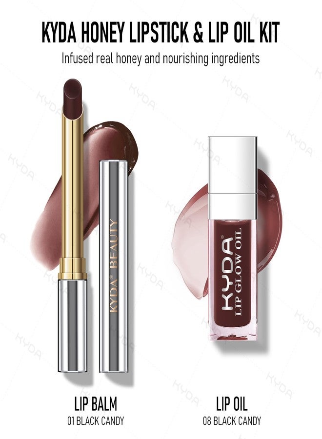 كيدا مجموعة أحمر شفاه كيدا بالعسل، قطعتان، تتضمن مرطب شفاه ملون وزيت لتفتيح الشفاه، لون أسود شفاف مع تركيبة زيوت مرطبة، لإطلالة ناعمة وندية. - Image 2