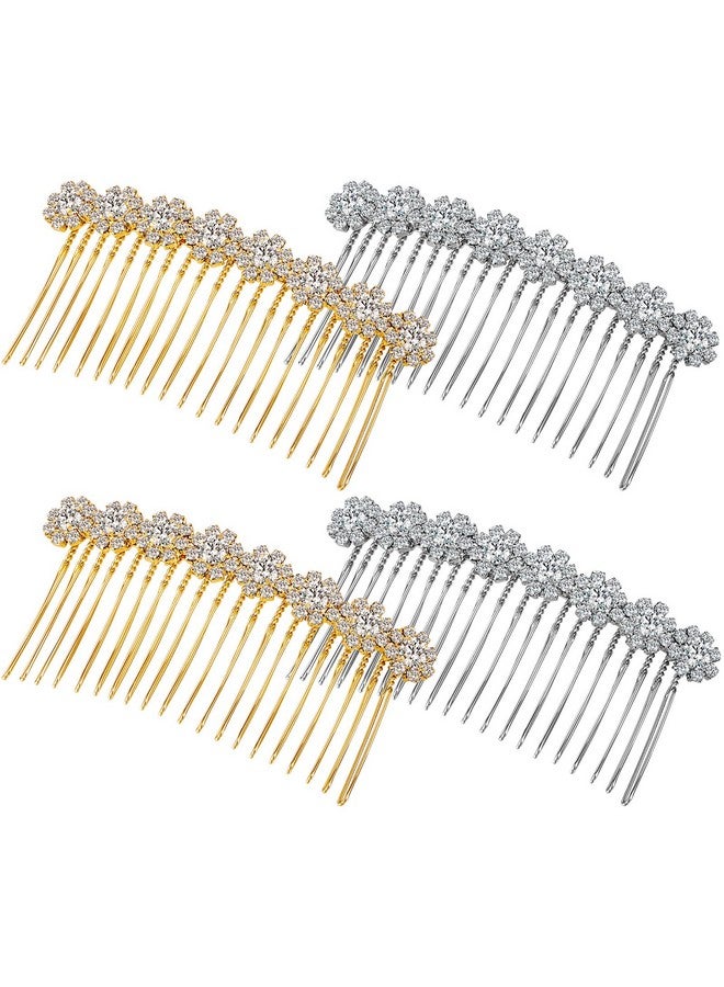 Geosar 4 Pieces Alloy Rhinestone Side Hair Combs Crystal Flower Hair Clips Wedding Hair Comb Bridal Jewelry Hair Clips Combs French Hair Accessories for Women(Silver,Gold) - Image 1