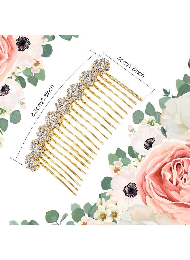 Geosar 4 Pieces Alloy Rhinestone Side Hair Combs Crystal Flower Hair Clips Wedding Hair Comb Bridal Jewelry Hair Clips Combs French Hair Accessories for Women(Silver,Gold) - Image 2