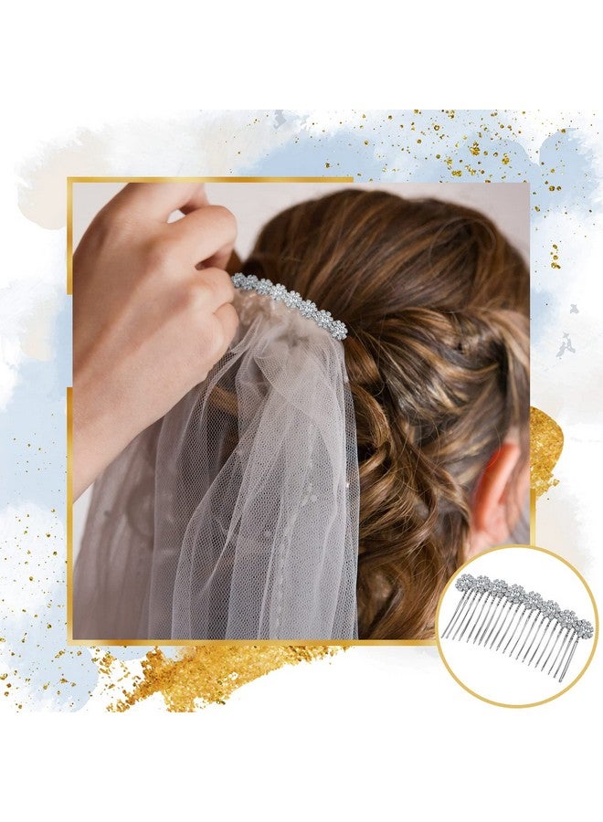 Geosar 4 Pieces Alloy Rhinestone Side Hair Combs Crystal Flower Hair Clips Wedding Hair Comb Bridal Jewelry Hair Clips Combs French Hair Accessories for Women(Silver,Gold) - Image 4