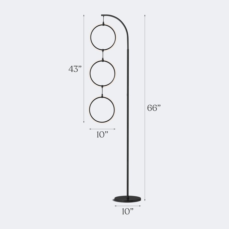 Brightech Nova Modern Floor Lamp Matches Living Room DÃ©cor - Contemporary Arc Tall Lamp with 3-Circle Ring-Style Pendant - Over The Couch Standing on Arching Pole - Eclectic- Black - Image 3