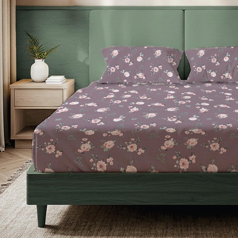 Urban Space مفرش سرير مطبوع من مقاس سرير مزدوج مع غطاءي وسادة، مفرش سرير مقاس Queen Size من ميكروفايبر قطني مصقول، مفرش سرير ناعم ومسامي وخالي من التجاعيد (90 × 100 بوصة - أزهار مقمرة) - Image 1