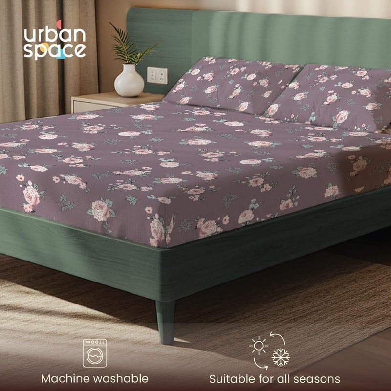 Urban Space مفرش سرير مطبوع من مقاس سرير مزدوج مع غطاءي وسادة، مفرش سرير مقاس Queen Size من ميكروفايبر قطني مصقول، مفرش سرير ناعم ومسامي وخالي من التجاعيد (90 × 100 بوصة - أزهار مقمرة) - Image 4