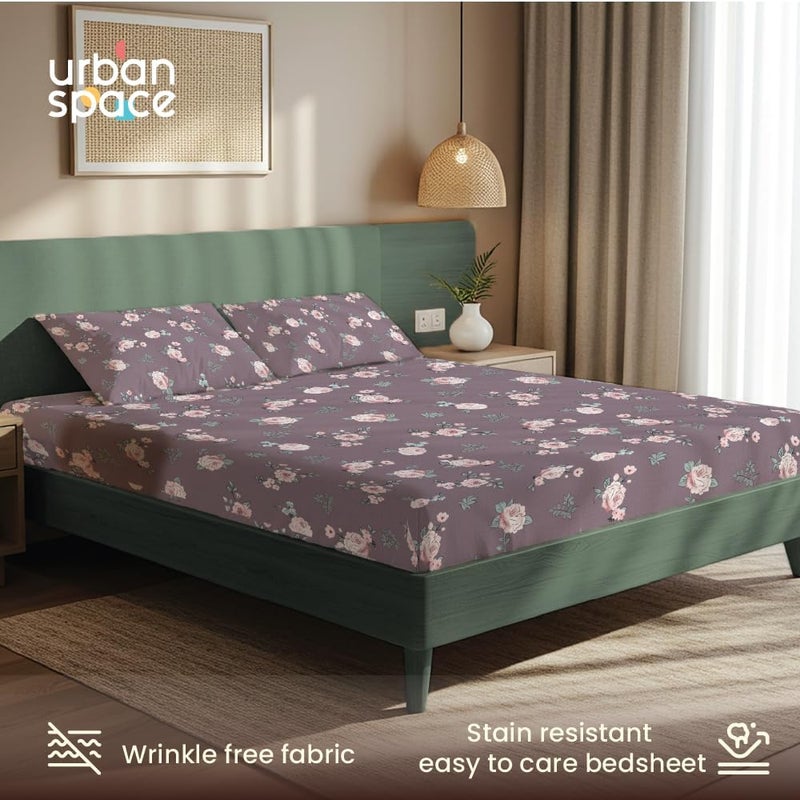 Urban Space مفرش سرير مطبوع من مقاس سرير مزدوج مع غطاءي وسادة، مفرش سرير مقاس Queen Size من ميكروفايبر قطني مصقول، مفرش سرير ناعم ومسامي وخالي من التجاعيد (90 × 100 بوصة - أزهار مقمرة) - Image 3