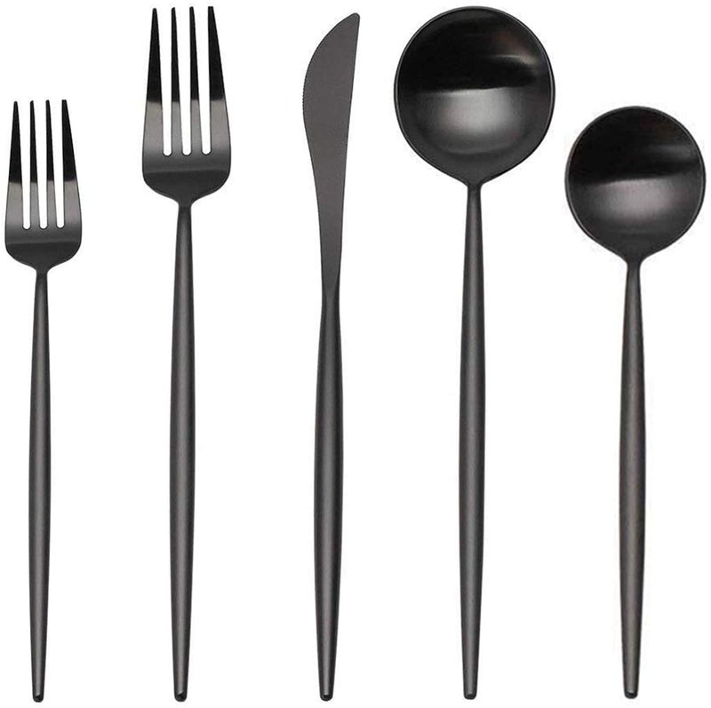SHARECOOK Matte Black Silverware Set 30Piece Stainless Steel Satin Finish Flatware Service for 6 Kitchen Utensils Tableware Cutlery for Home and Restaurant